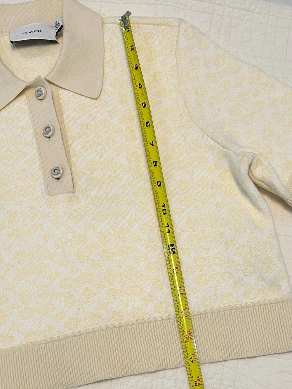 NWOT Coach Sporty Cropped Polo in Soft Cream Cotton Blend Jacquard.